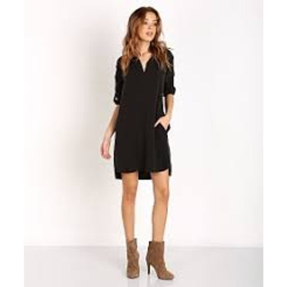 Bella Dahl Black Flap Pocket Shirt Mini Dress M NWT Boho Minimalist Utility